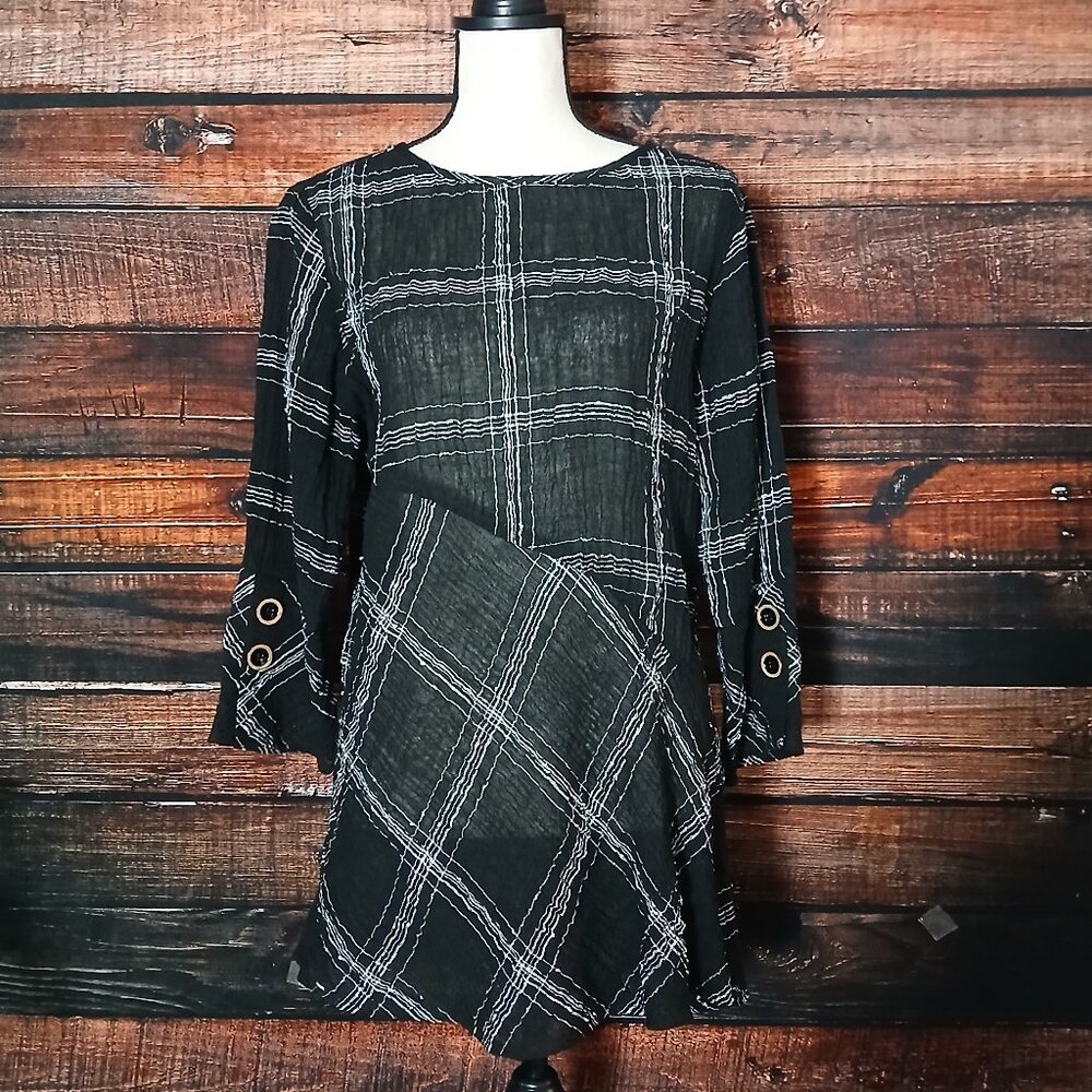 Habitat Tunic Top XS Boho Linen Blend Asymmetrical Plaid